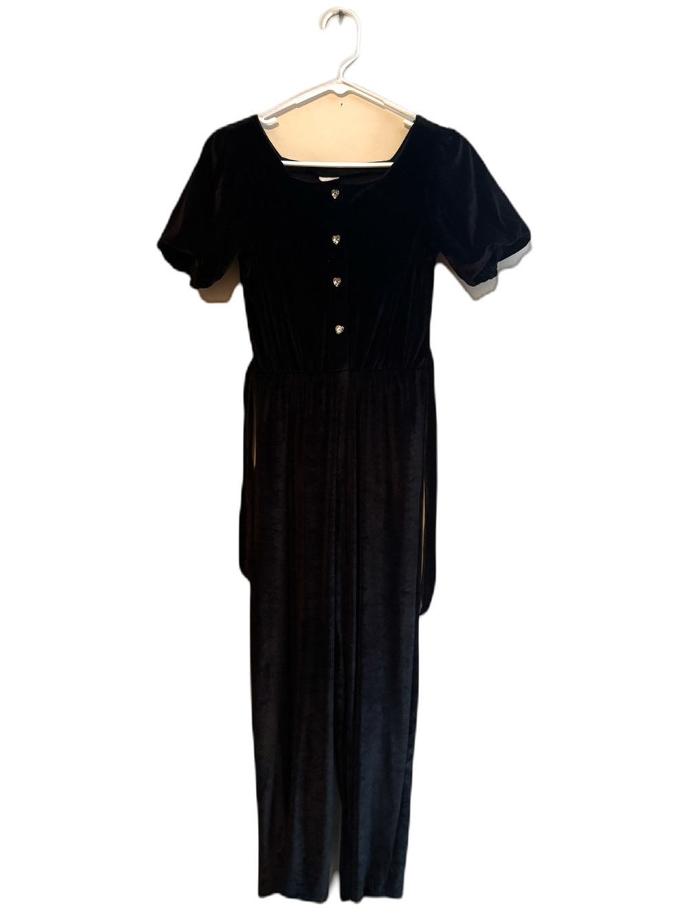 Zara Black Velvet Short Sleeves Jumpsuit